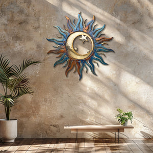 Sun Moon Metal Wall Art – Celestial Boho UV Printed Aluminum Decor Indoor Outdoor