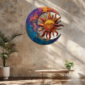 Sun Moon Celestial Metal Wall Art – Boho Sun and Moon Wall Hanging Rustic Astrology Wall Art Home Decor
