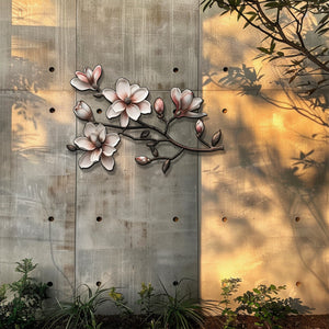 Magnolia Flower Metal Wall Art Floral Branch Wall Decor Elegant Botanical Aluminum Wall Hanging Farmhouse Decor