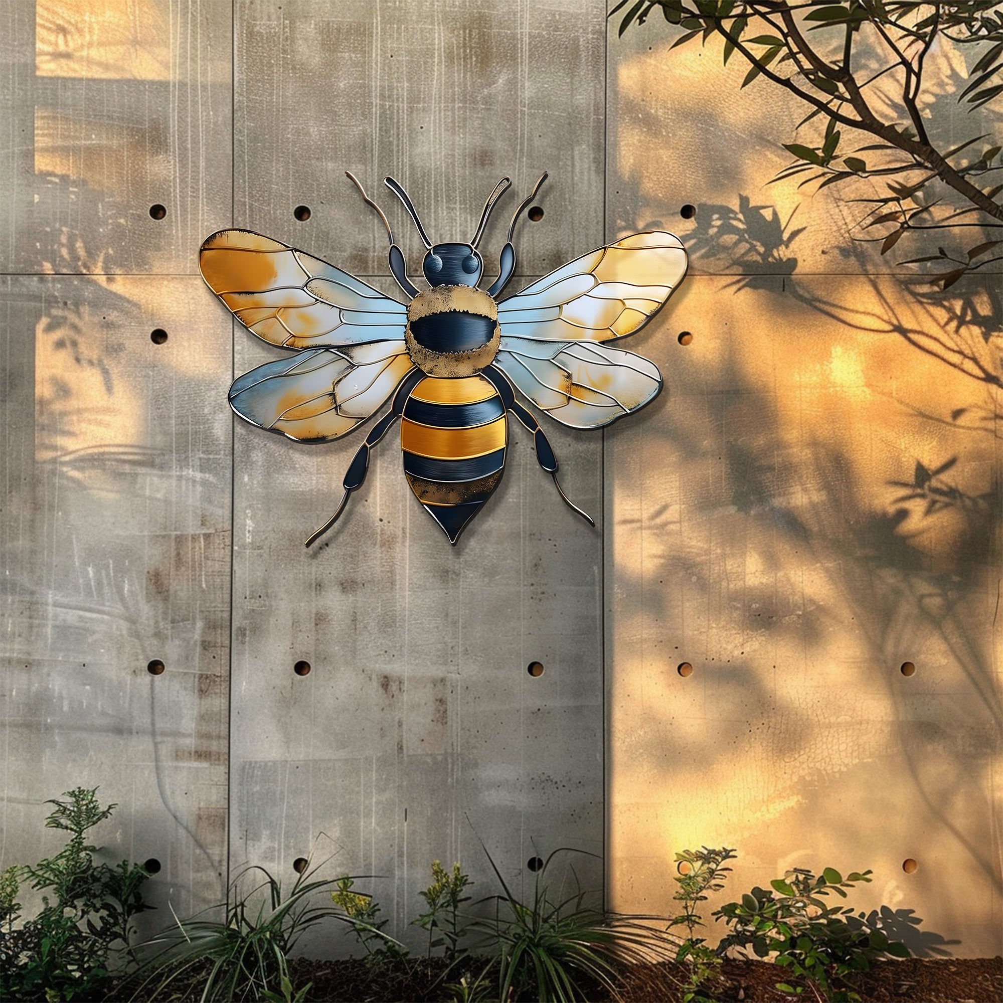 Bee Metal Wall Art Gold Honey Bee Decor – Rustic Garden Wall Hanging Farmhouse Insect Wall Art Nature Home Decor