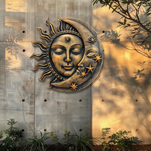 Sun Moon Metal Wall Art Celestial Decor – Boho Sun and Moon Wall Hanging Rustic Astrology Wall Art Home Decor