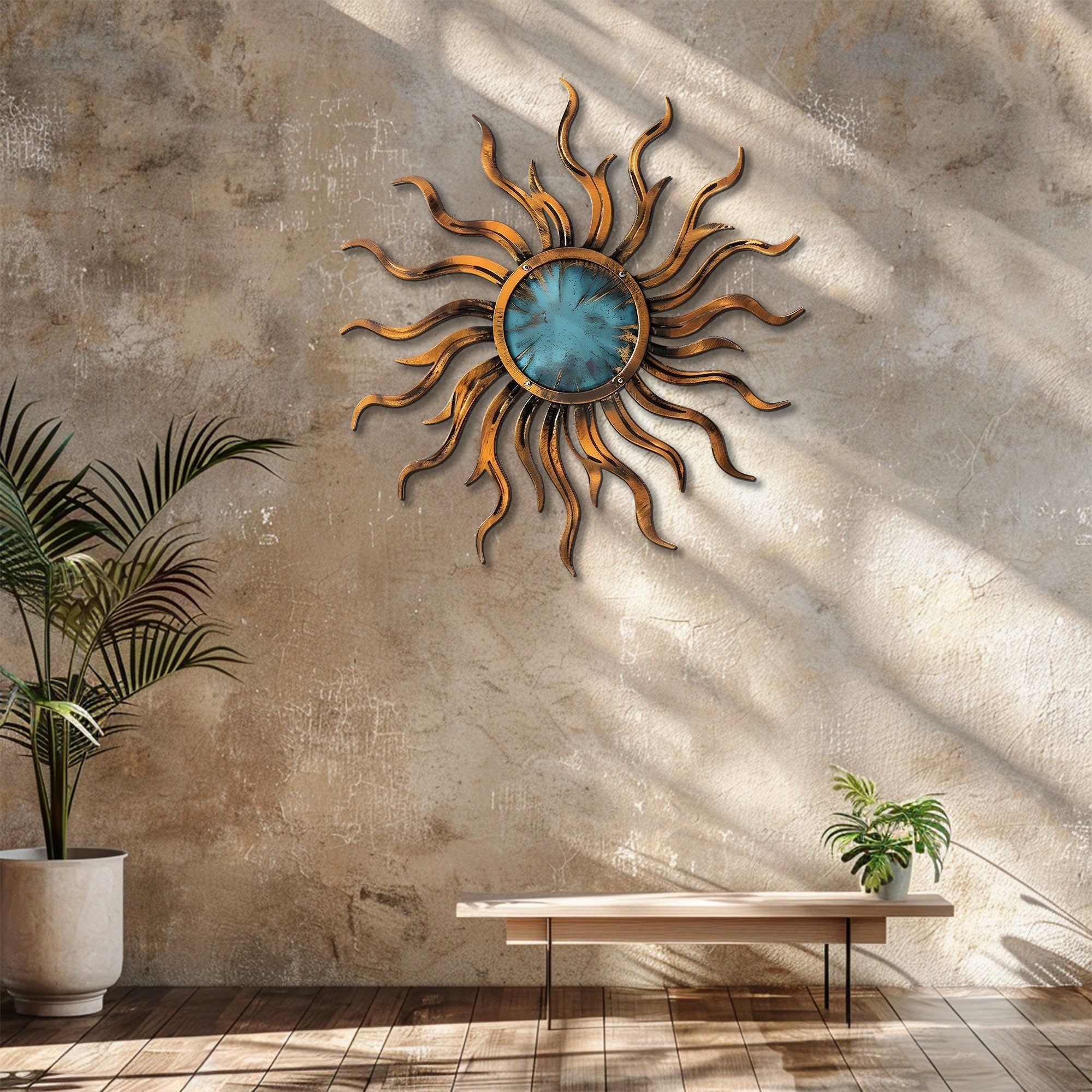 Rustic Sun Metal Wall – UV Printed Aluminum Decor Custom Coastal Indoor Outdoor