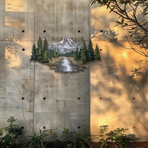 Mountain Wall Art – Forest River Landscape Metal Decor