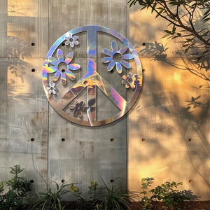 Peace Sign Wall Art – Boho Floral Metal Decor