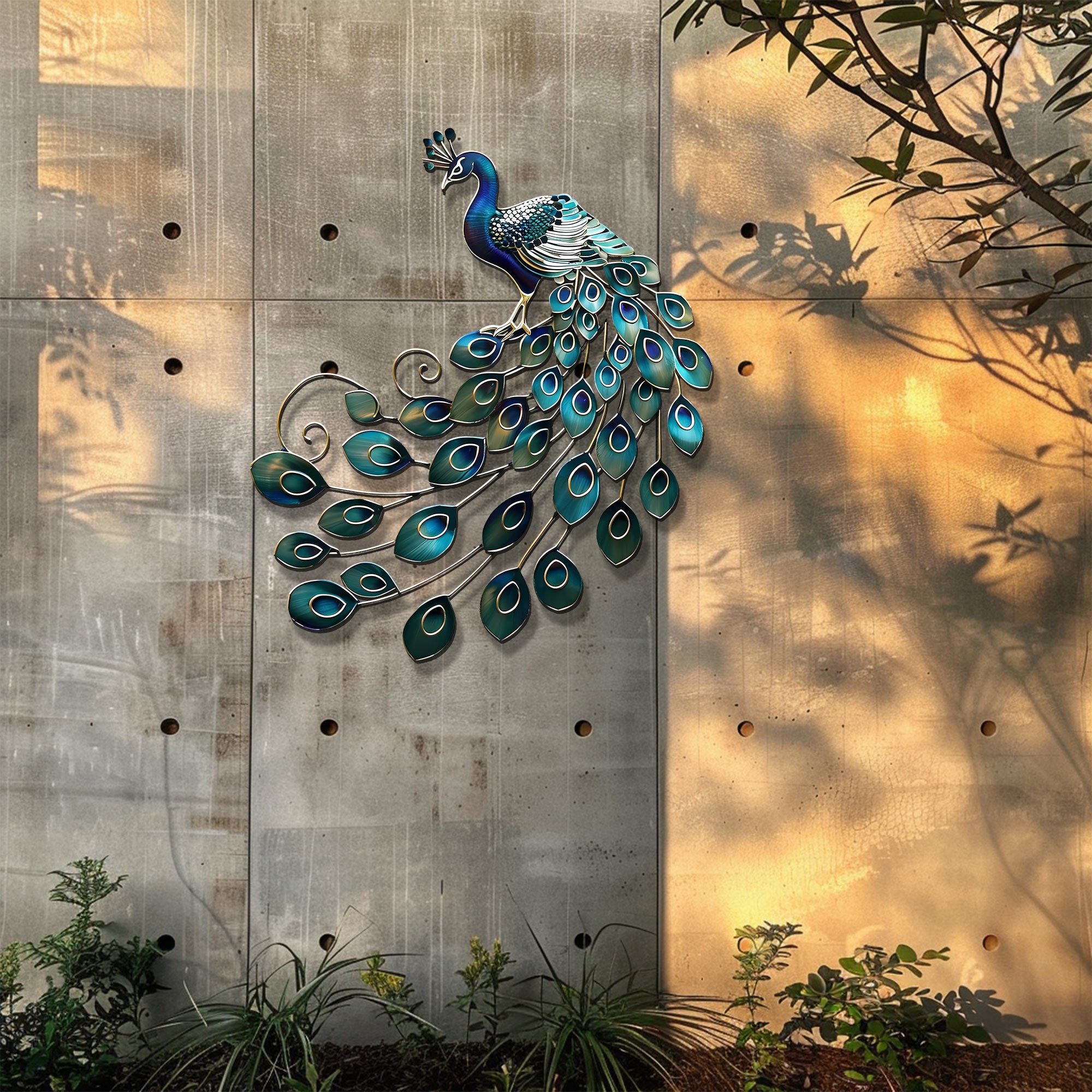 Blue Peacock Wall Art – Luxury Metal Decor for Elegant Interiors