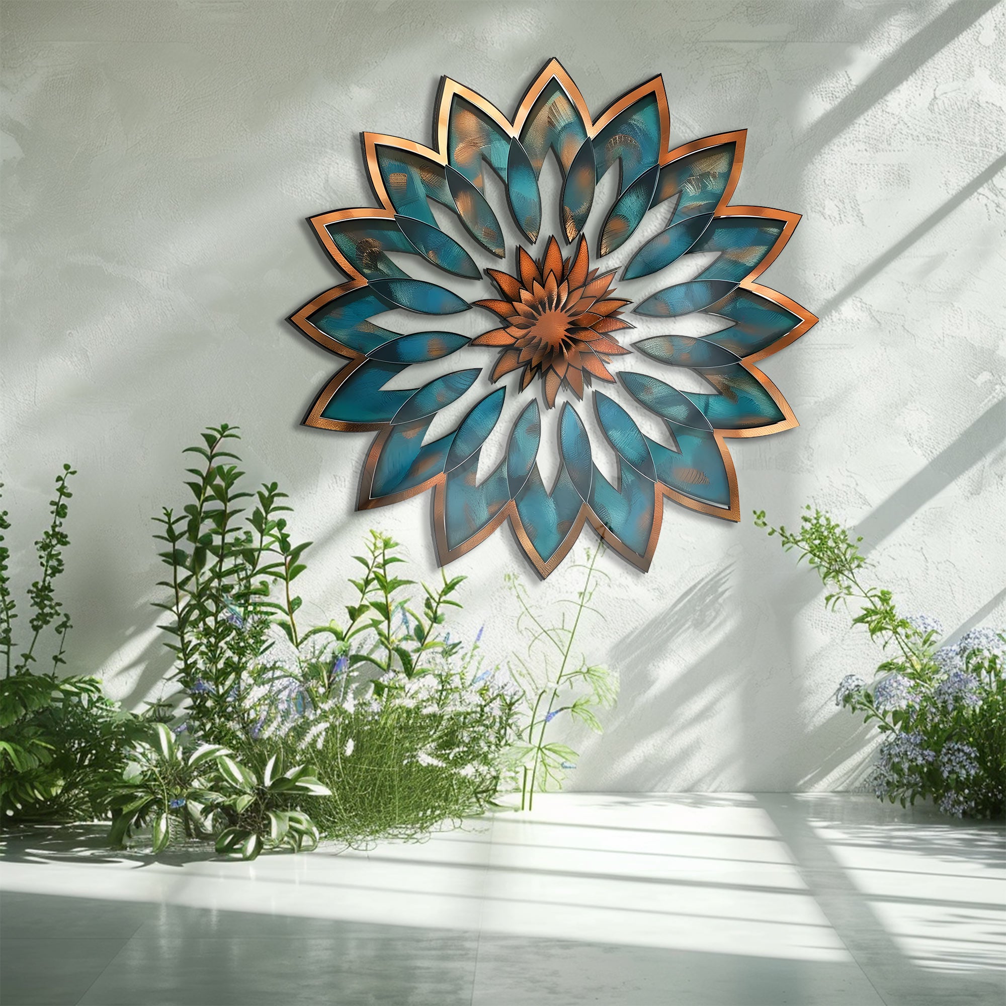 Mandala Blue Sun Metal Wall Art – Boho Sun Wall Hanging Mandala Wall Art Home Decor