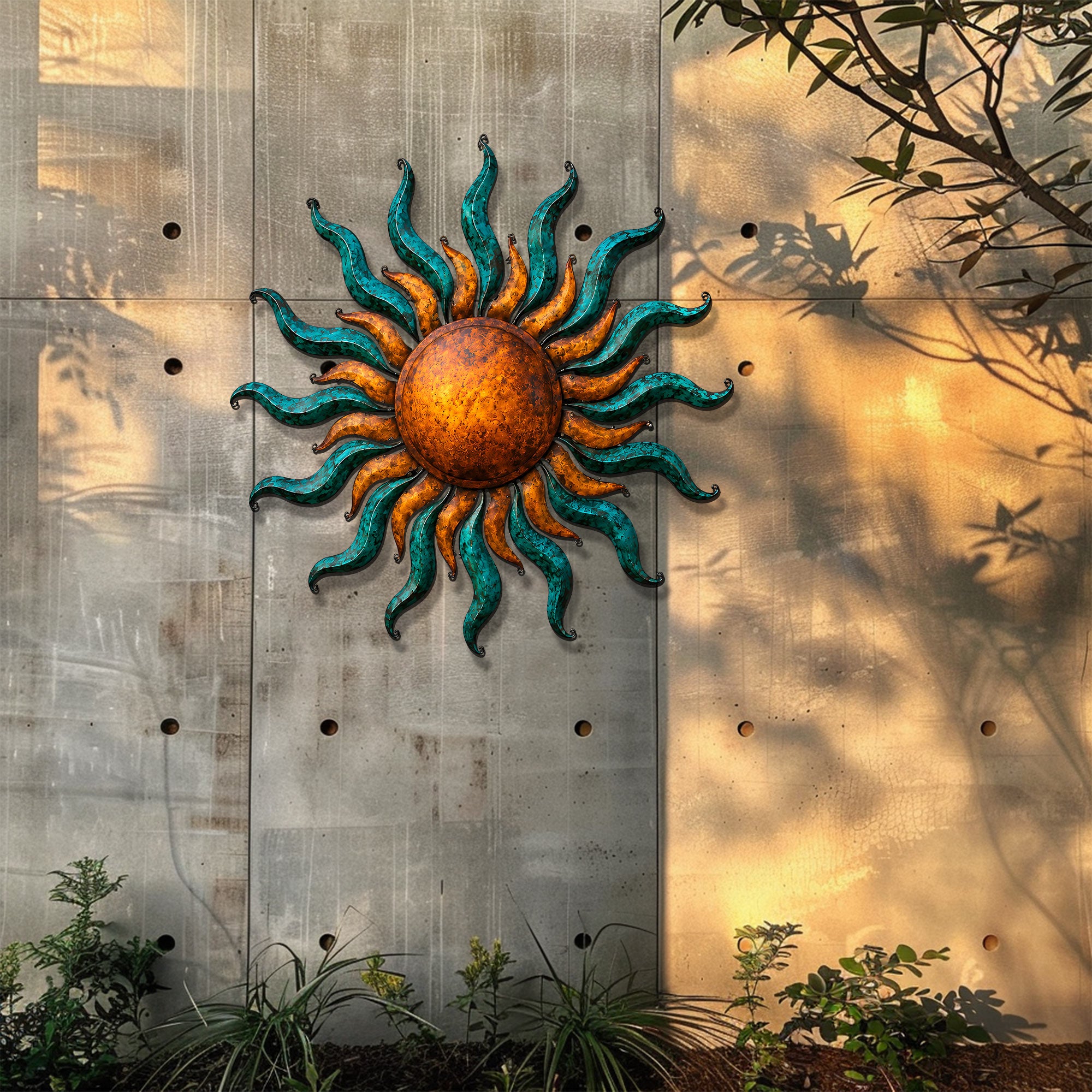 Sunburst Metal Wall Art – UV Printed Decor Rustic Indoor Outdoor