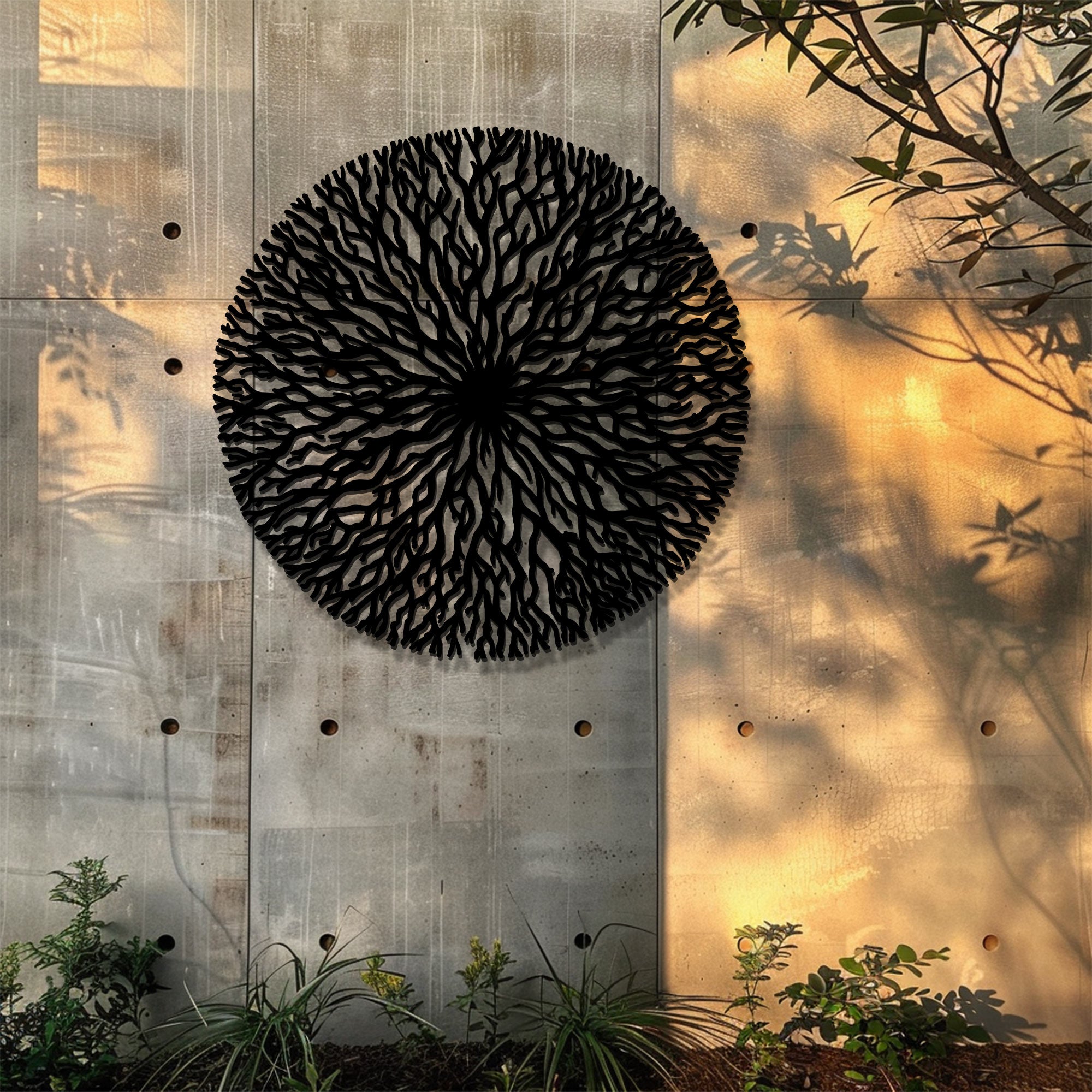 Abstract Tree Of Life Metal Wall Art Modern Circular Wall Decor Black Nature Wall Hanging Boho Artwork