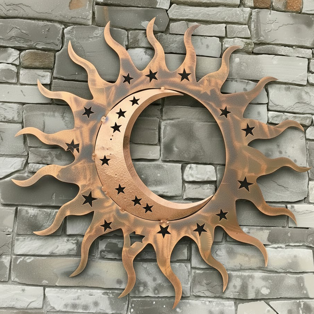 Sun Moon Metal Wall Art, Celestial Garden Decor for Patio & Outdoor Spaces