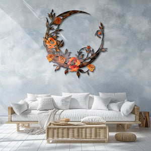 Rustic Moon Flower Metal Wall Art – UV Printed Aluminum Decor Boho Indoor Outdoor