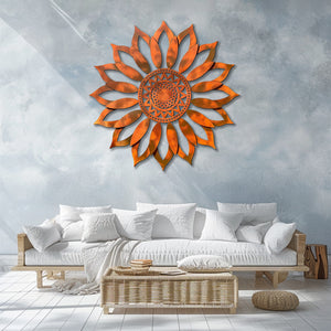 Sunflower Sunburst Metal Wall Art – UV Printed Aluminum Decor Rustic Indoor Outdoor