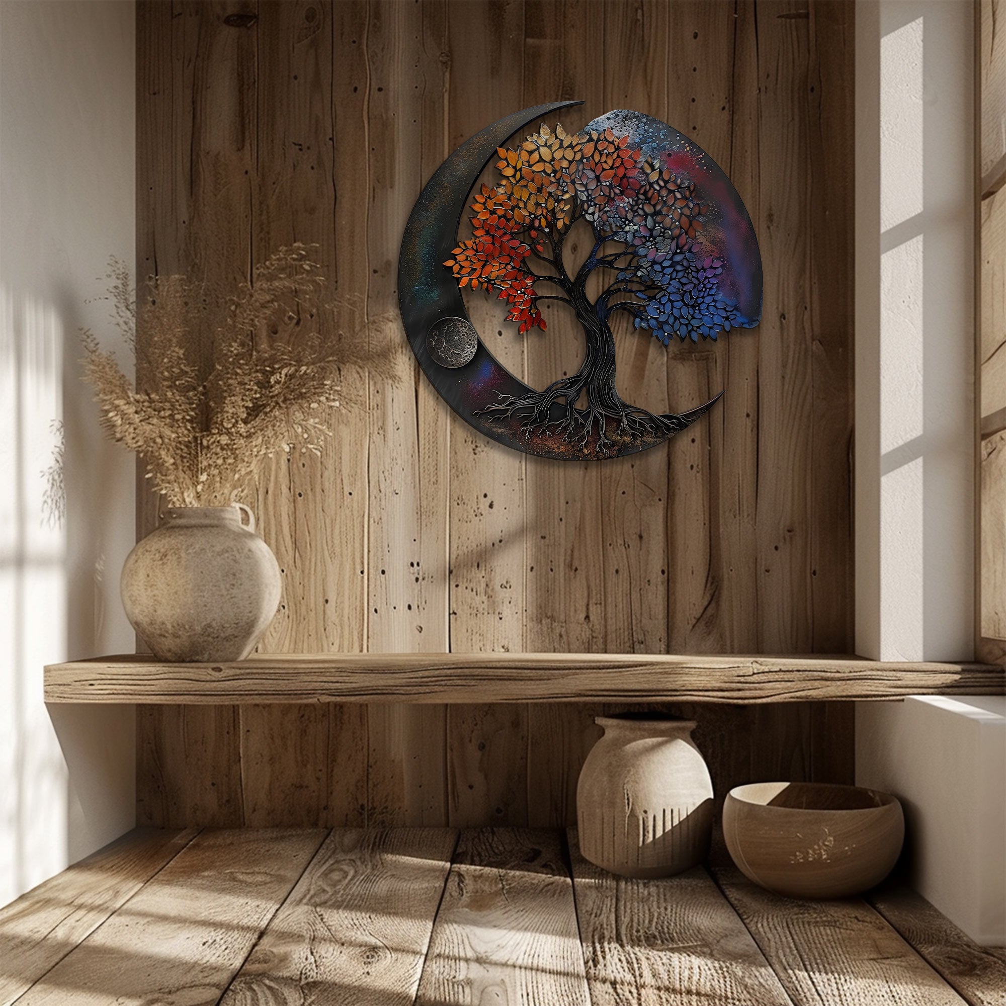 Moon Tree of Life Metal Wall Art – UV Printed Aluminum Decor Boho Indoor Outdoor