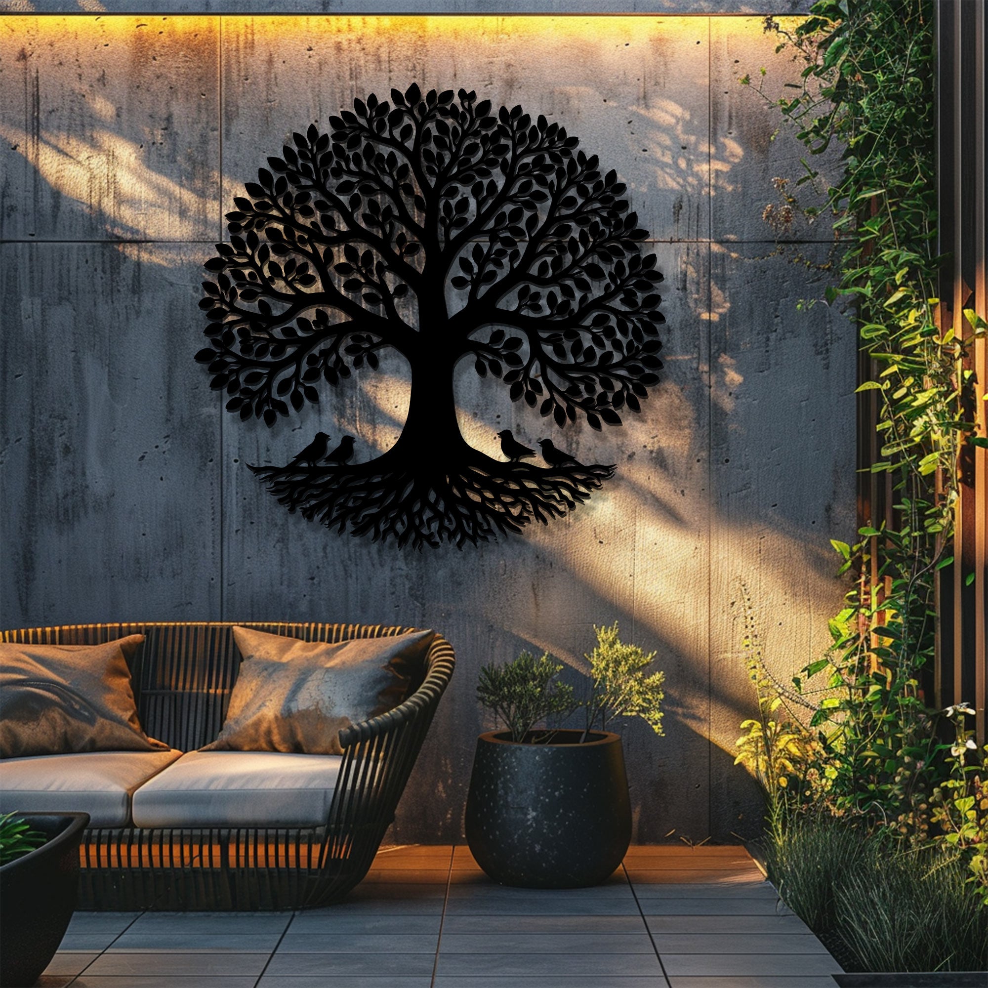 Bird Tree of Life Metal Wall Art – UV Printed Aluminum Decor Nature Indoor Outdoor