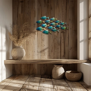 School of Fish Metal Wall Art – UV Printed Aluminum Coastal Decor Beach Indoor Outdoor