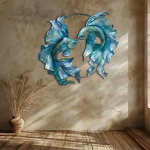 Blue Betta Fish Metal Wall Art – UV Printed Aluminum Coastal Decor Yin Yang Indoor Outdoor