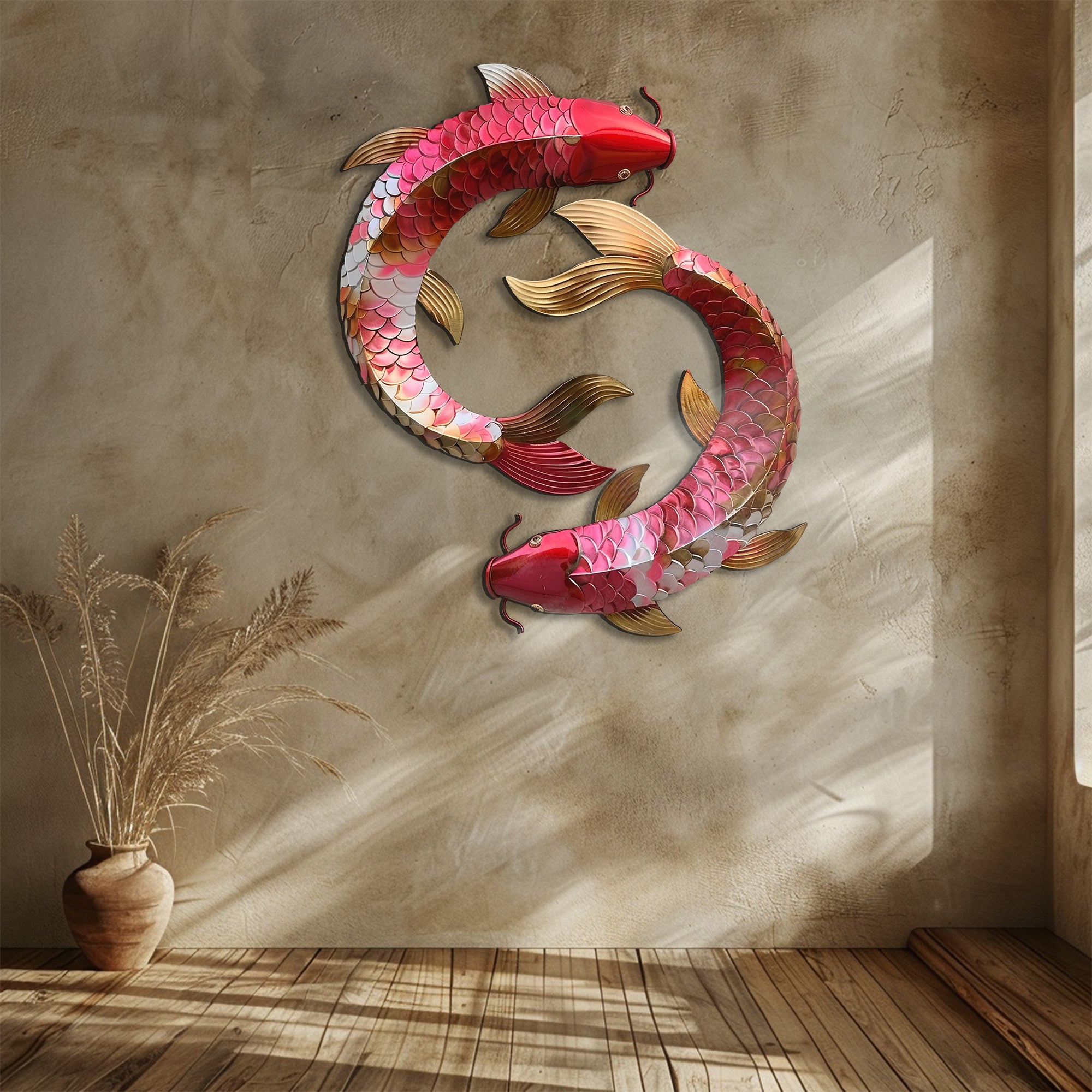 Koi Fish Yin Yang Metal Wall Art – UV Printed Aluminum Decor Feng Shui Indoor Outdoor