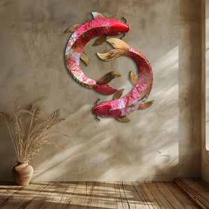 Koi Fish Yin Yang Metal Wall Art – UV Printed Aluminum Decor Feng Shui Indoor Outdoor