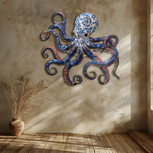 Blue Octopus Metal Wall Art – UV Printed Aluminum Coastal Decor Ocean Indoor Outdoor