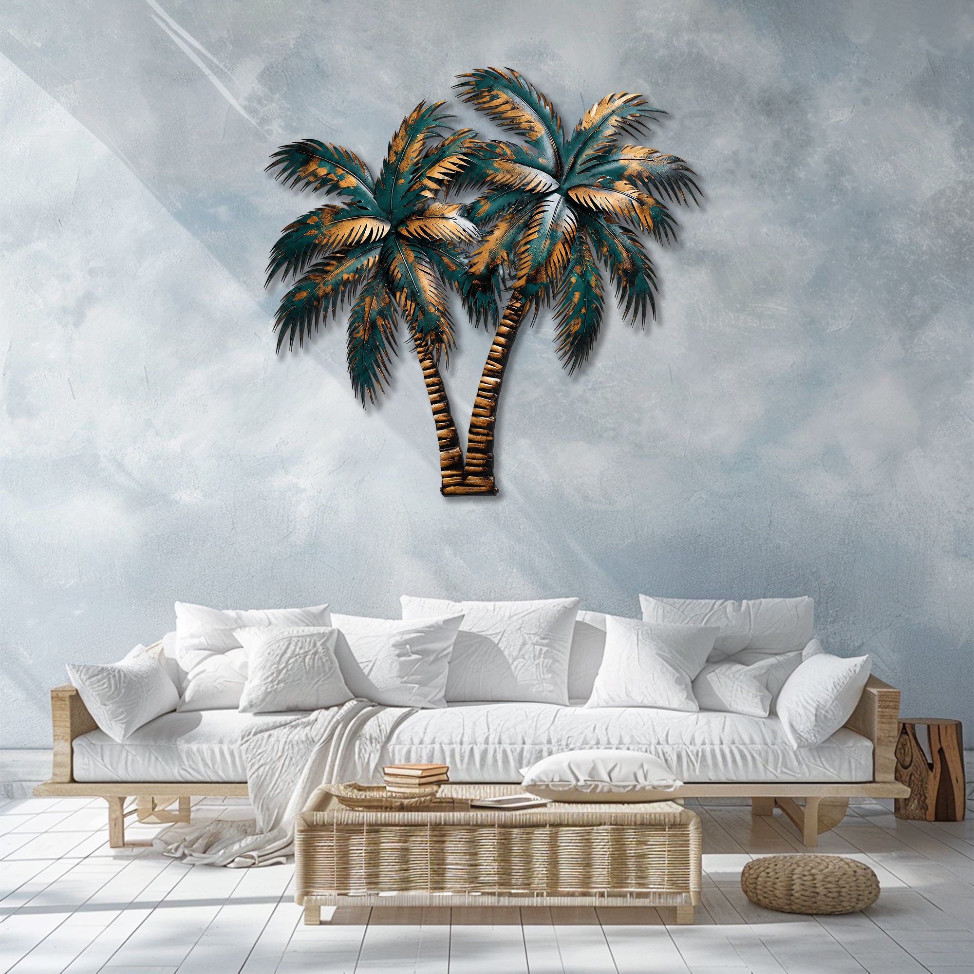 Palm Tree Metal Wall Art Sunset Beach Decor – Coastal Island Wall Hanging Rustic Summer Wall Art Home Decor