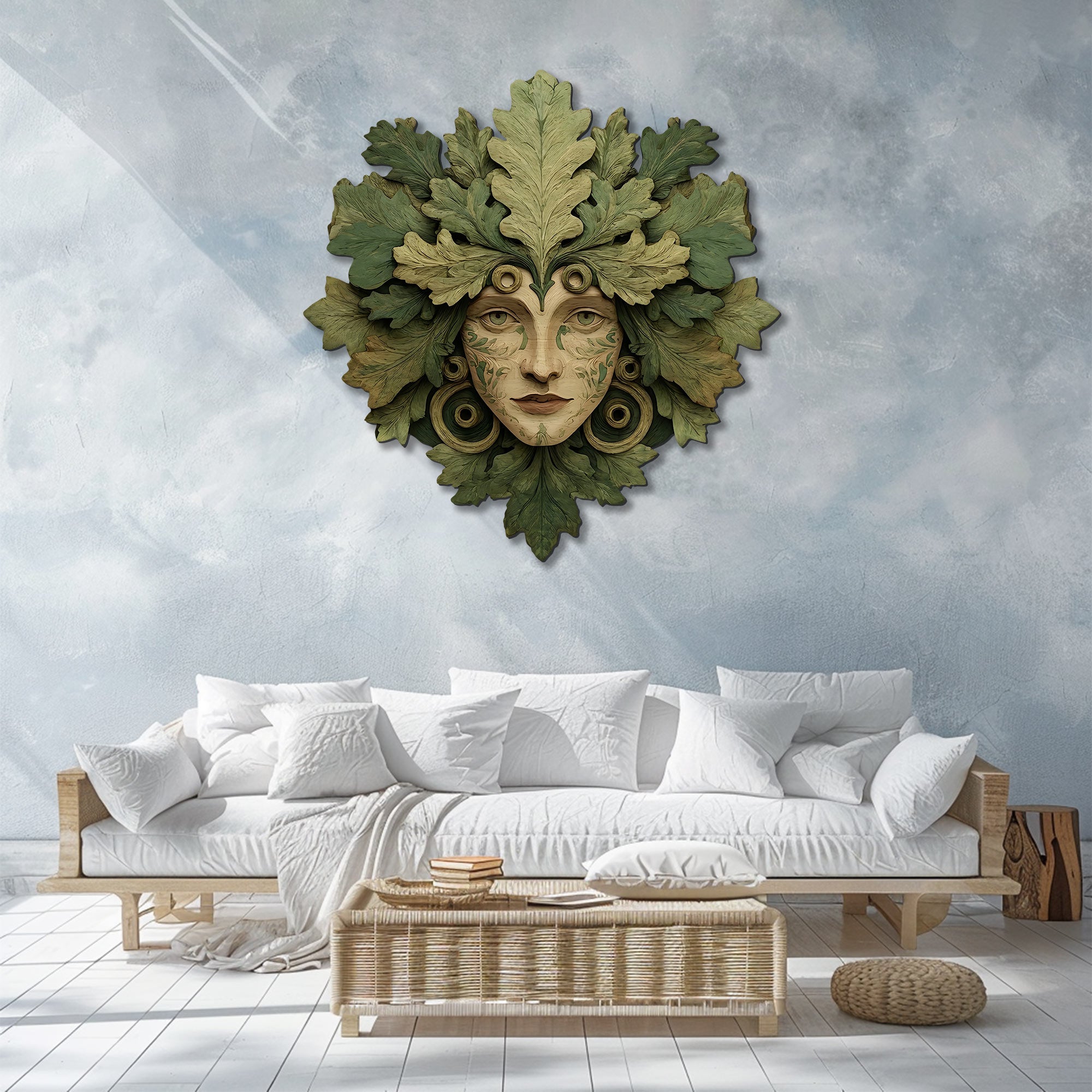 Green Woman Metal Wall Art – UV Printed Aluminum Forest Goddess Nature Decor Indoor Outdoor