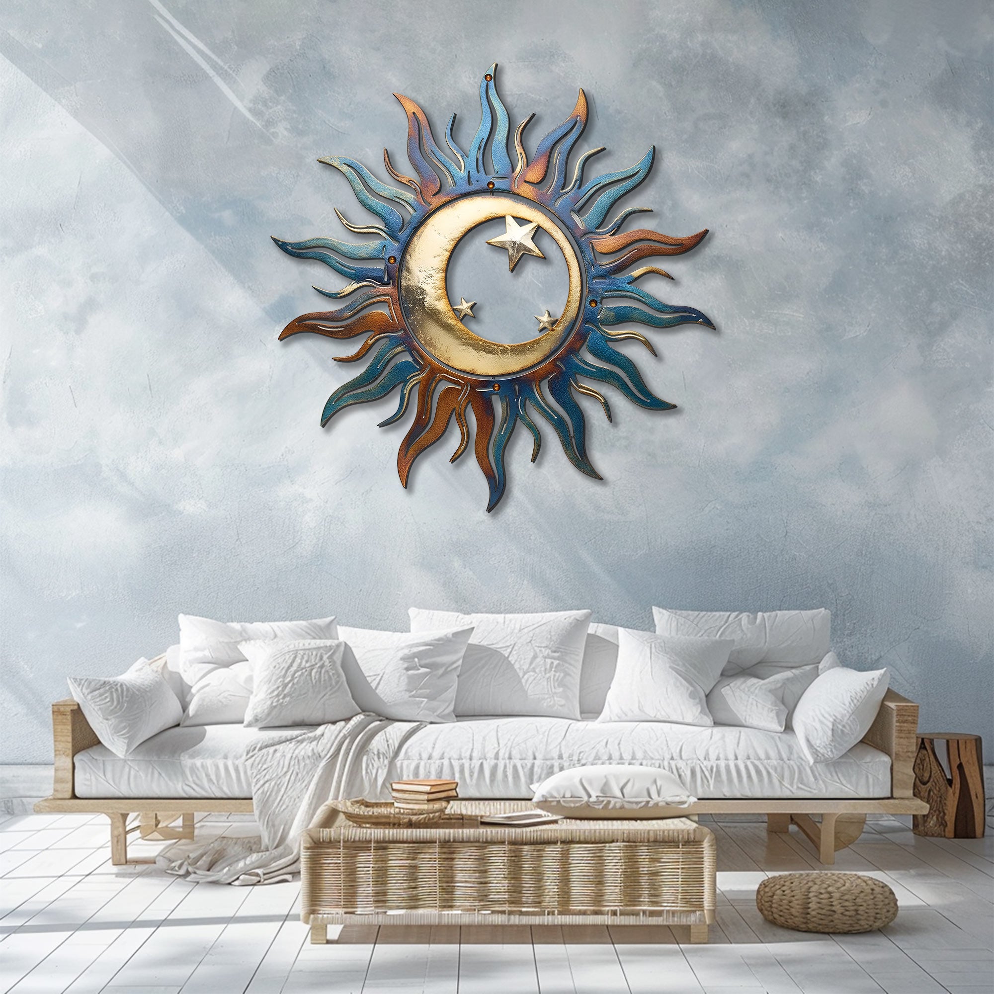 Sun Moon Metal Wall Art – Celestial Boho UV Printed Aluminum Decor Indoor Outdoor