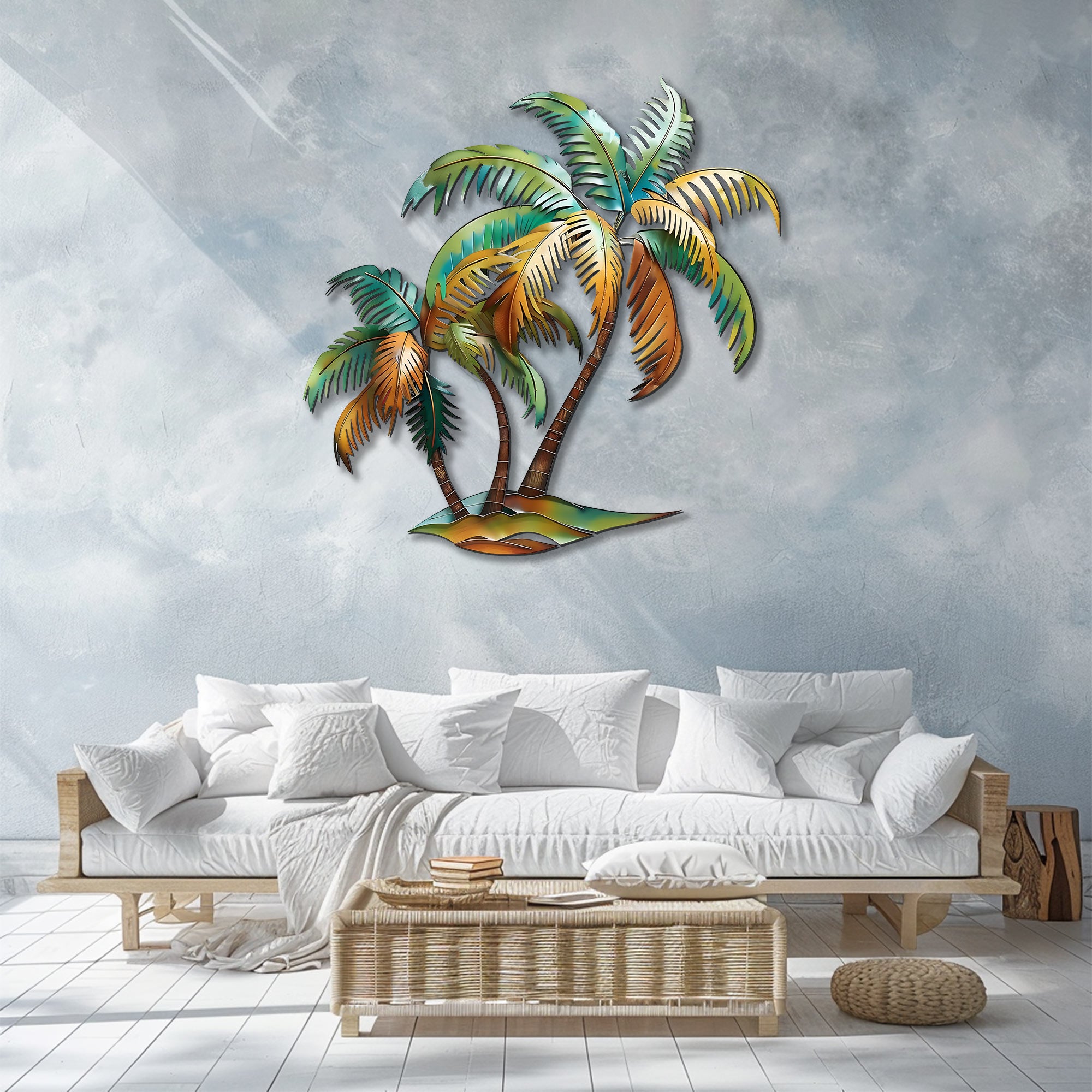 Palm Tree Metal Wall Art Sunset Beach Decor – Coastal Island Wall Hanging Rustic Summer Wall Art Home Decor V1