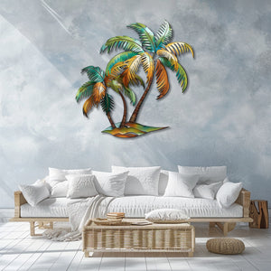 Palm Tree Metal Wall Art Sunset Beach Decor – Coastal Island Wall Hanging Rustic Summer Wall Art Home Decor V1