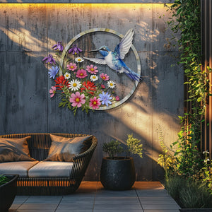 Hummingbird Floral Metal Wall Art – Wildflower Bird Decor Garden Indoor Outdoor