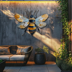 Bee Metal Wall Art Gold Honey Bee Decor – Rustic Garden Wall Hanging Farmhouse Insect Wall Art Nature Home Decor