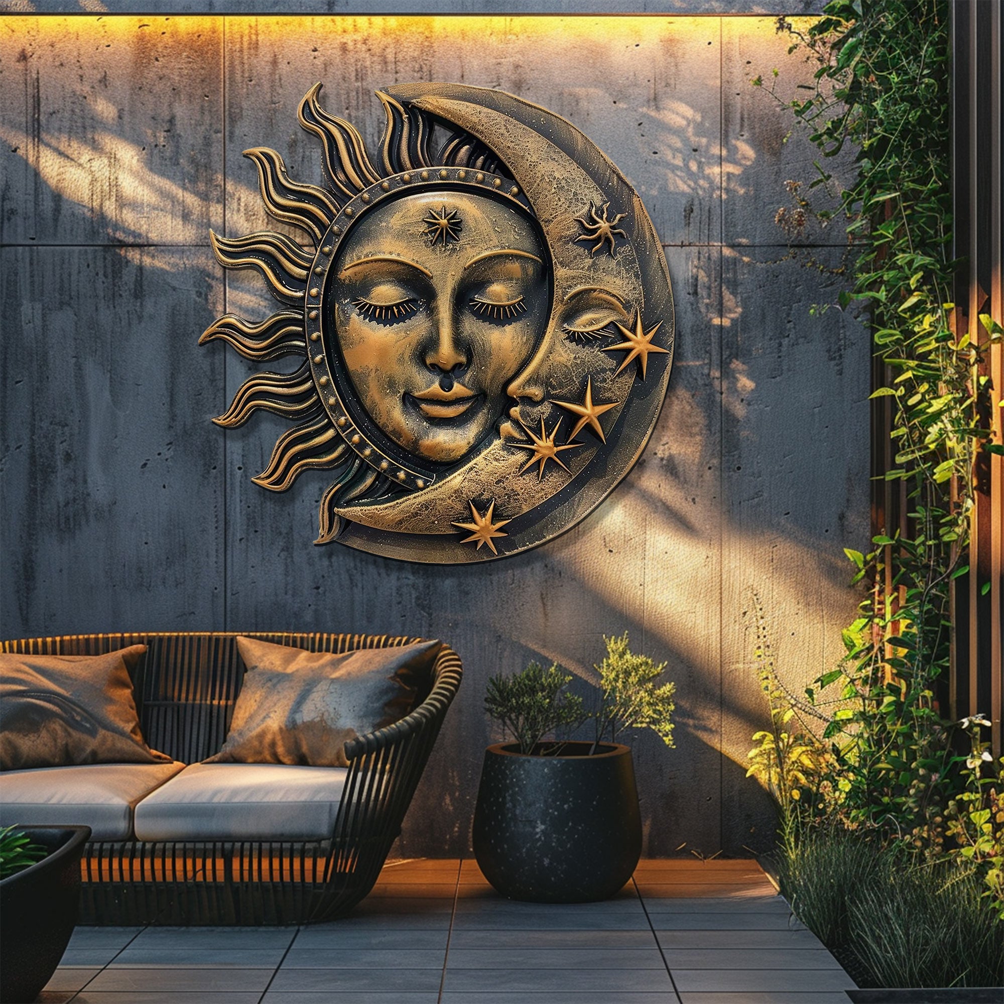 Sun Moon Metal Wall Art Celestial Decor – Boho Sun and Moon Wall Hanging Rustic Astrology Wall Art Home Decor