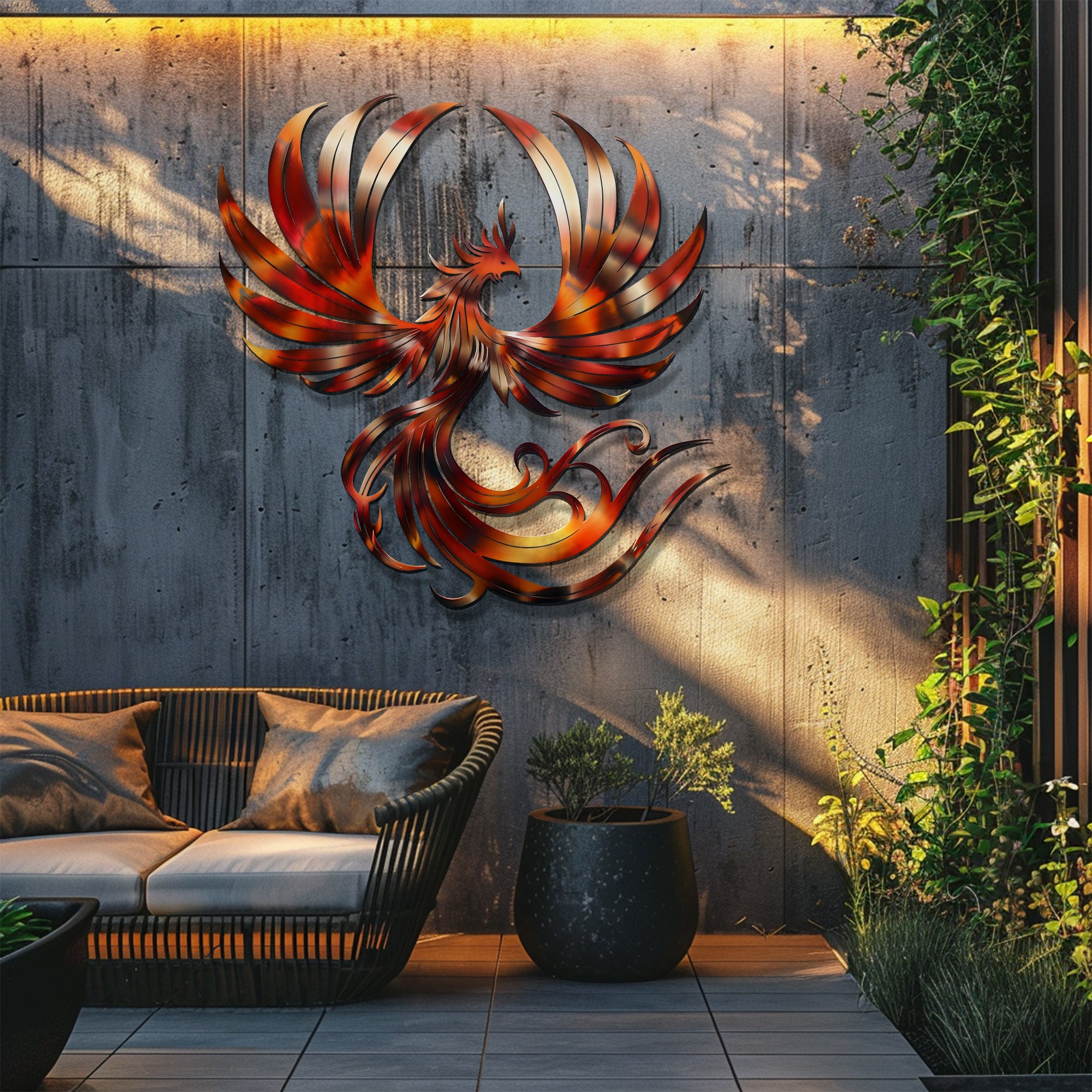 Phoenix Metal Wall Art Fire Bird Decor Mythical Home Accent
