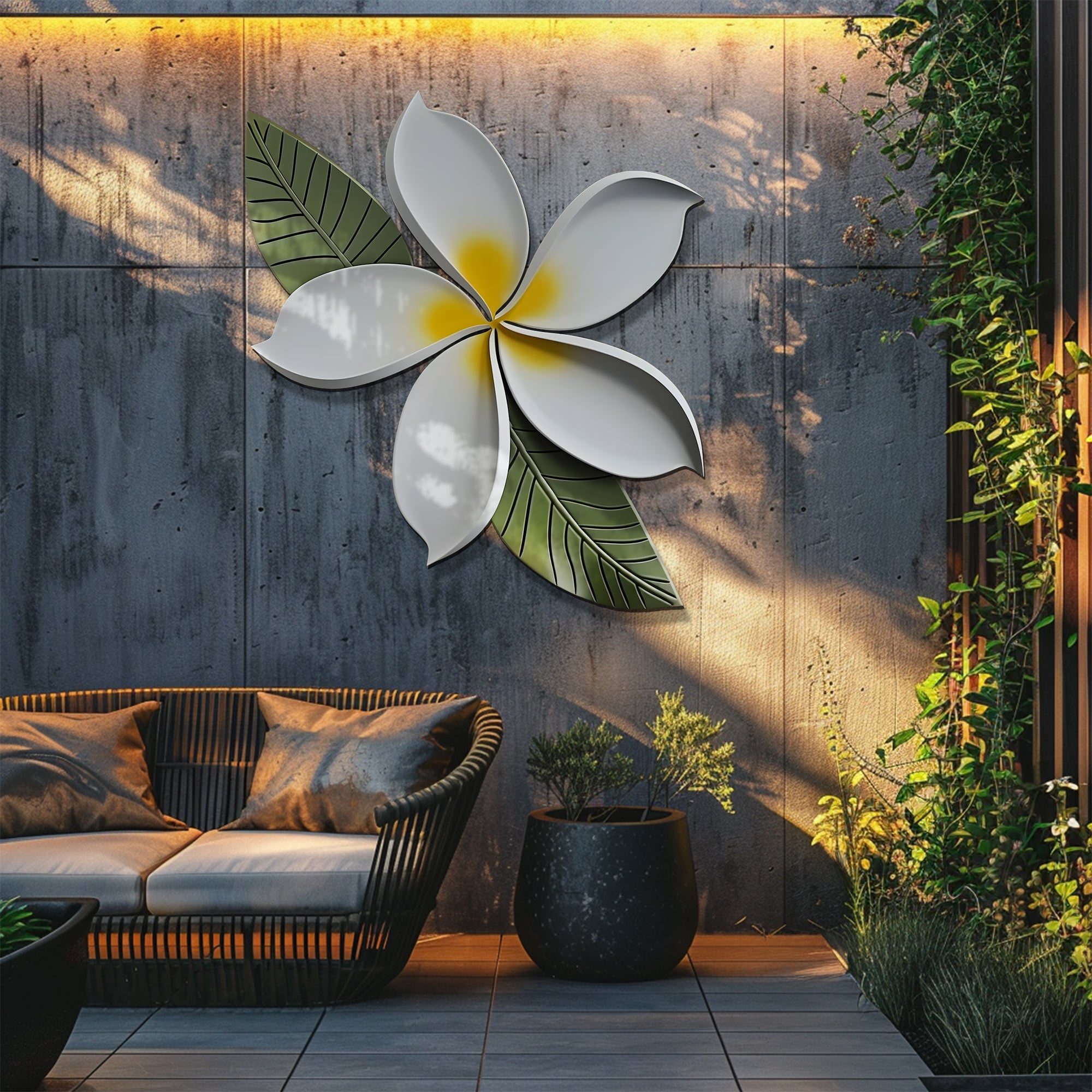 Plumeria Flower Wall Art – Tropical Minimal Metal Decor
