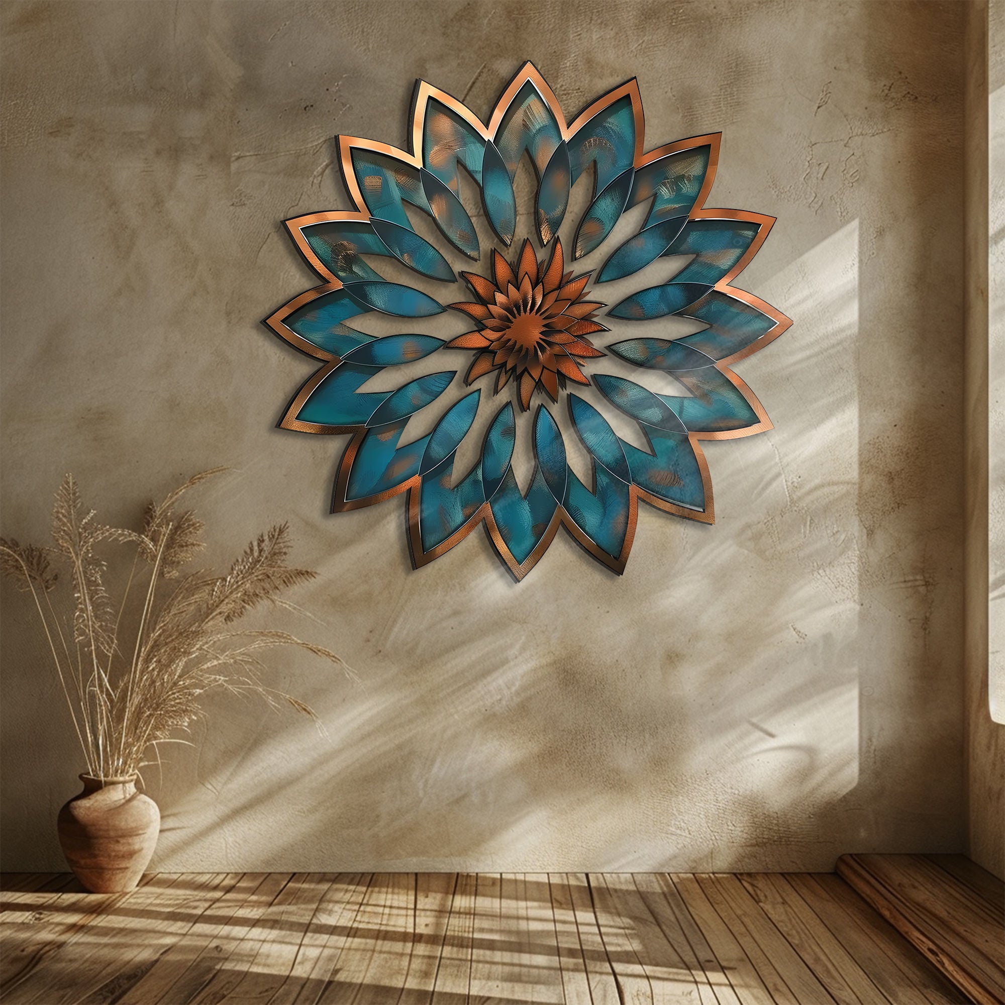 Mandala Blue Sun Metal Wall Art – Boho Sun Wall Hanging Mandala Wall Art Home Decor