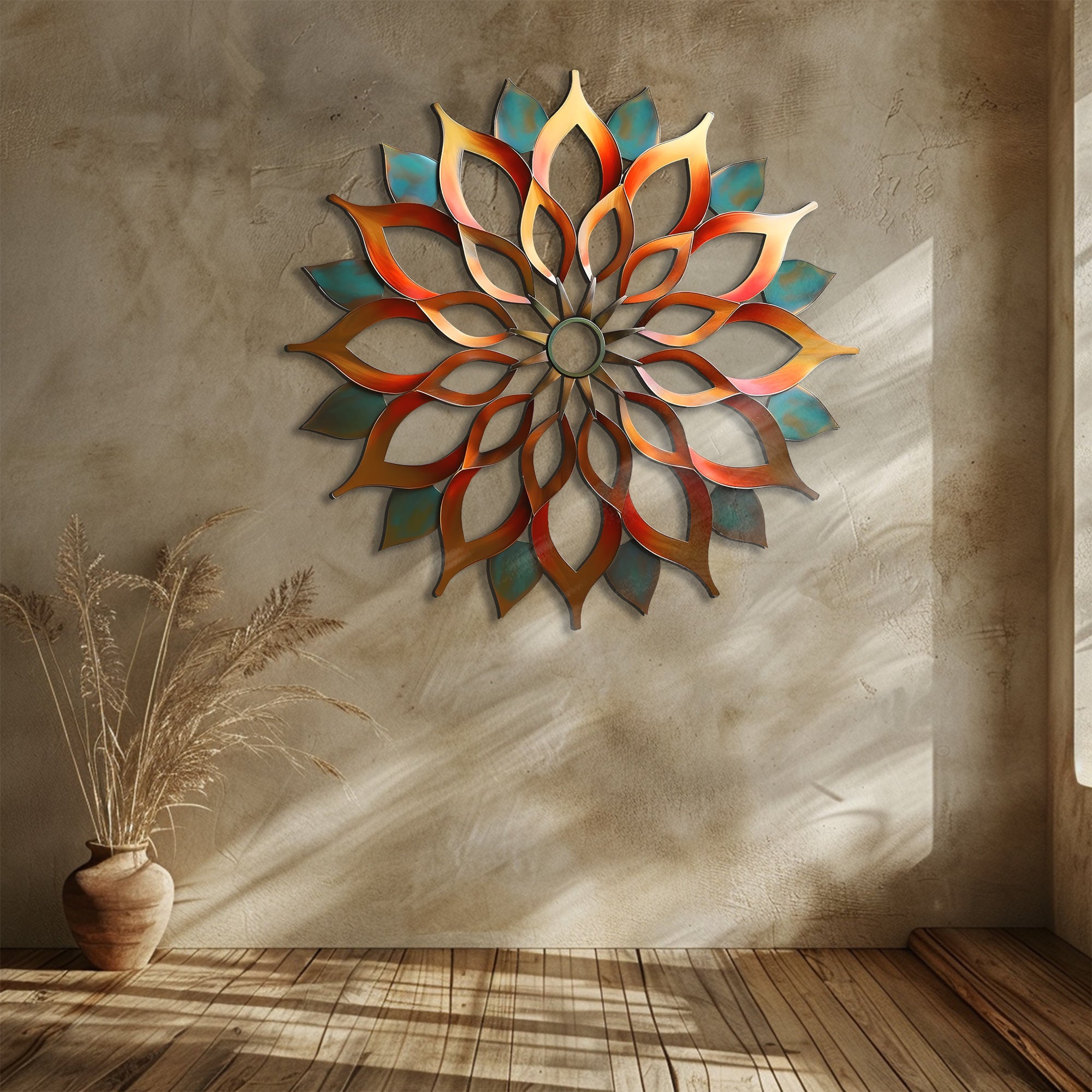 Mandala Sun Metal Wall Art – UV Printed Aluminum Boho Decor Funky Indoor Outdoor