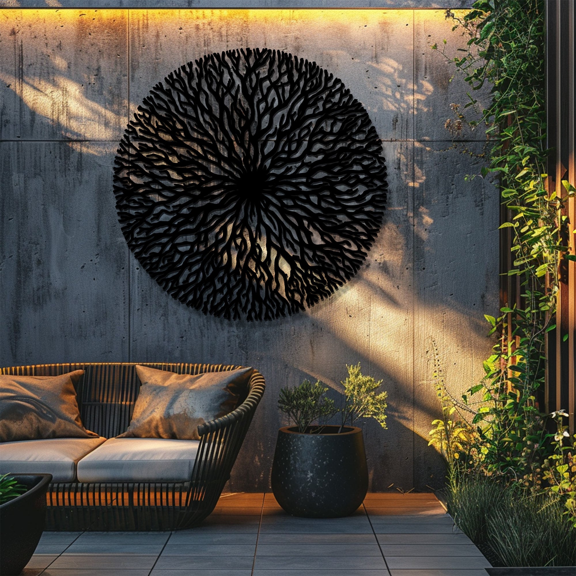Abstract Tree Of Life Metal Wall Art Modern Circular Wall Decor Black Nature Wall Hanging Boho Artwork