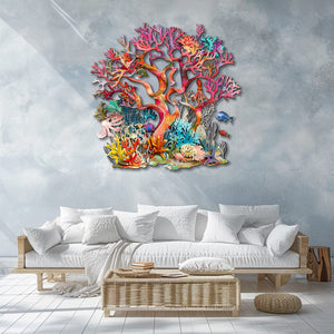 Pink Coral School of Fish Metal Wall Art – UV Printed Coastal Decor Beach Indoor Outdoor