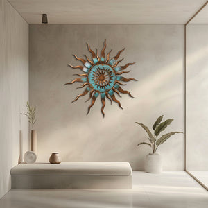 Turquoise Sun Metal Wall Art – UV Printed Aluminum Decor for Indoor &amp; Outdoor