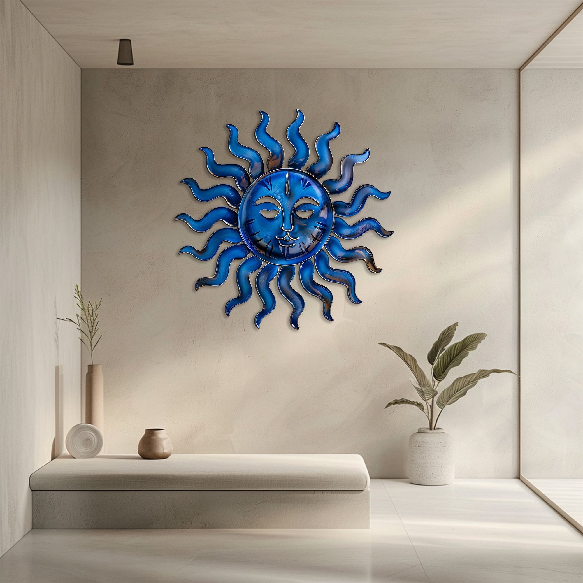 Blue Sun Metal Wall Art – UV Printed Aluminum Decor Custom Coastal Indoor Outdoor