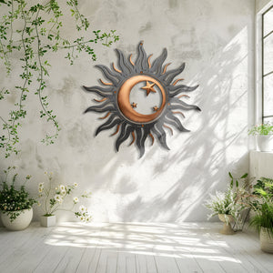 Sun Moon Star Metal Wall Art – UV Printed Aluminum Rustic Decor Custom Indoor Outdoor