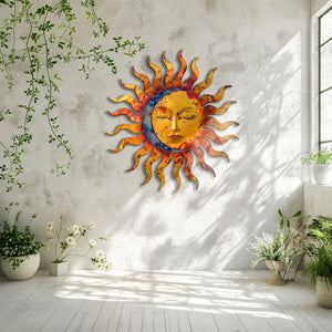 Sunburst Moon Metal Wall Art – UV Printed Aluminum Decor Custom Rustic Indoor Outdoor