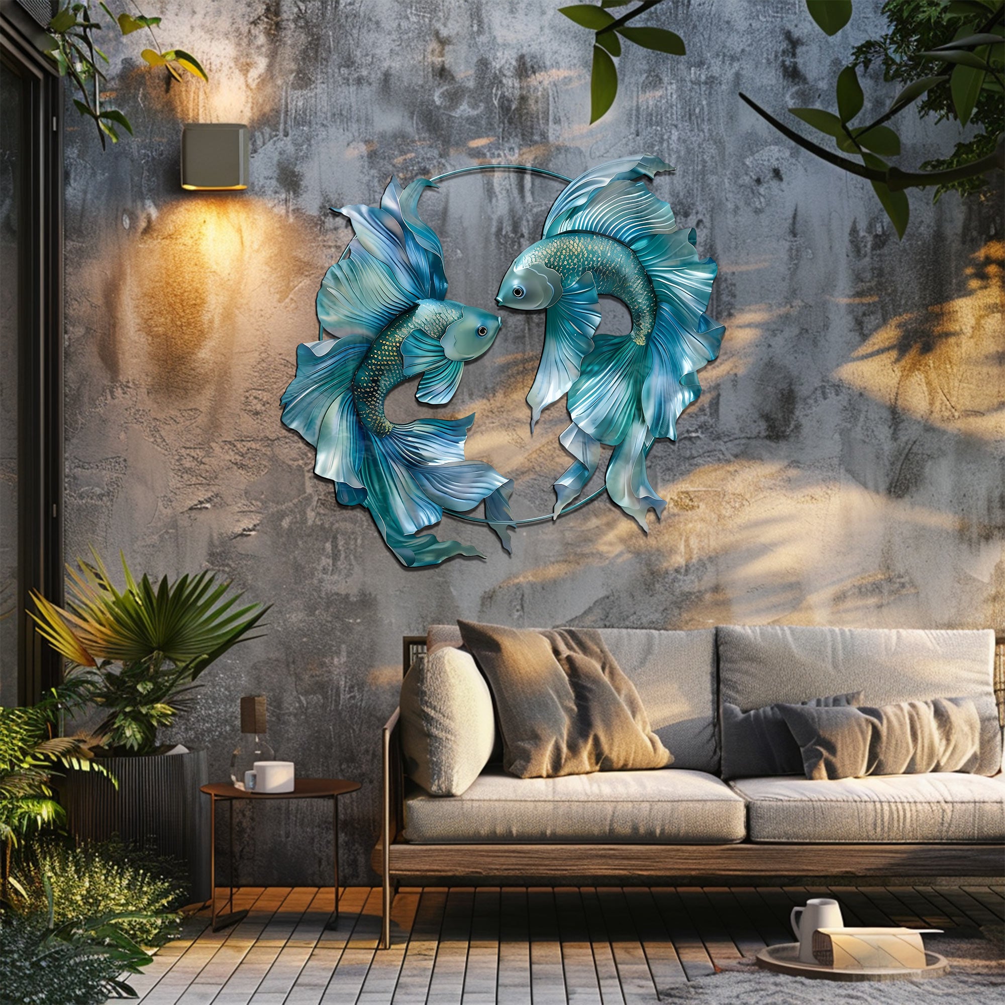 Blue Betta Fish Metal Wall Art – UV Printed Aluminum Coastal Decor Yin Yang Indoor Outdoor