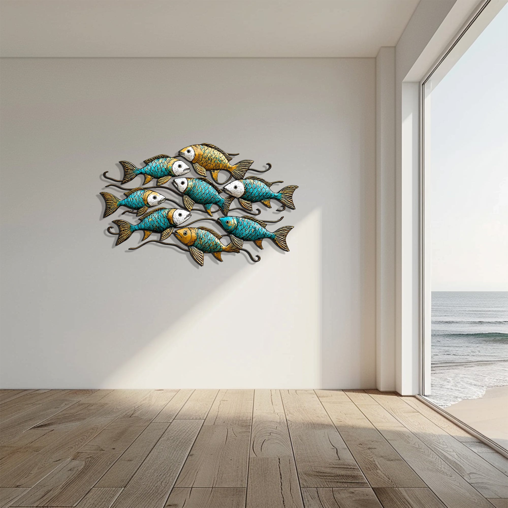 School of Fish Metal Wall Art – UV Printed Coastal Decor Beach Indoor Outdoor