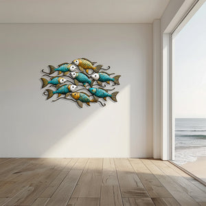 School of Fish Metal Wall Art – UV Printed Coastal Decor Beach Indoor Outdoor