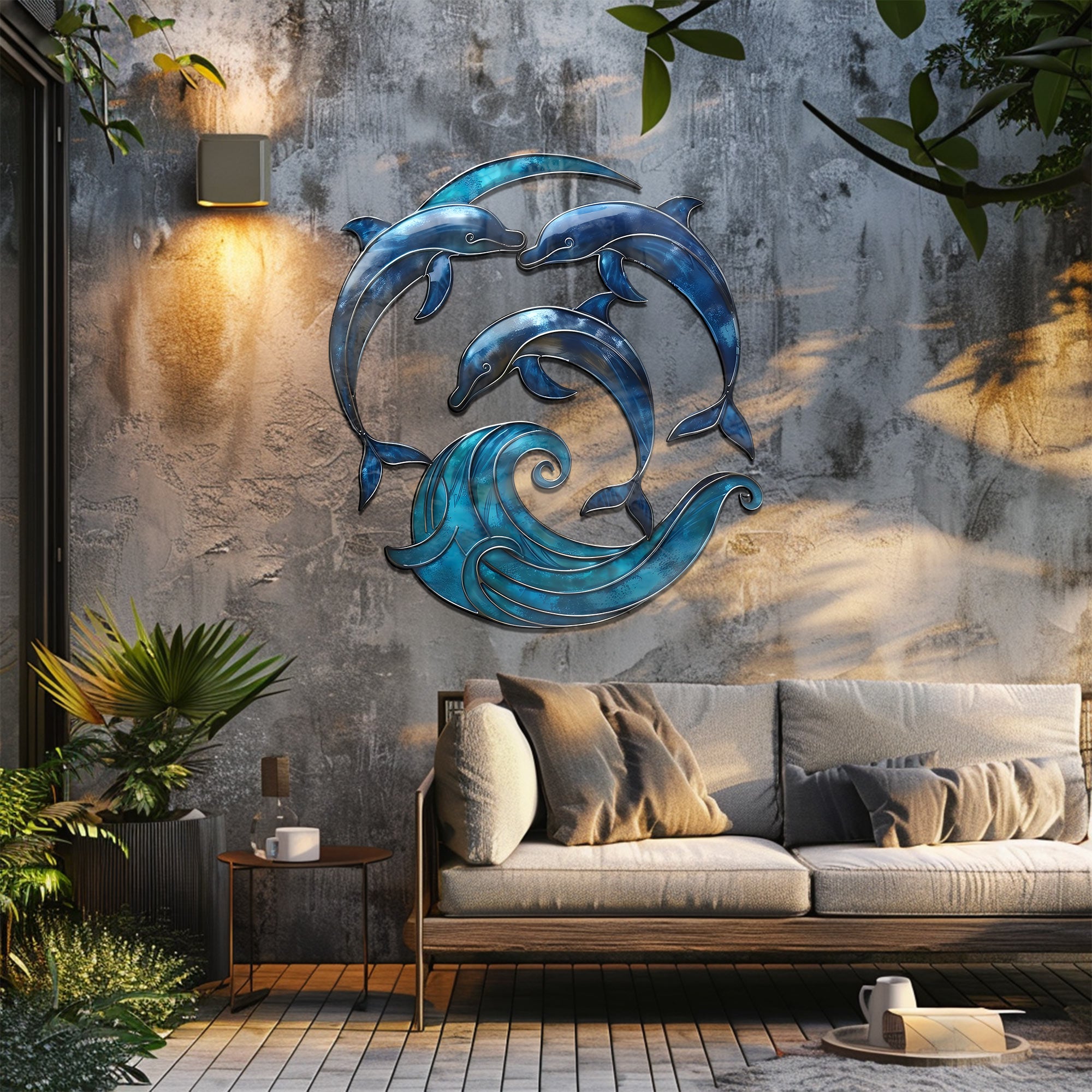 Dolphin Wave Metal Wall Art – UV Printed Aluminum Coastal Decor Ocean Indoor Outdoor