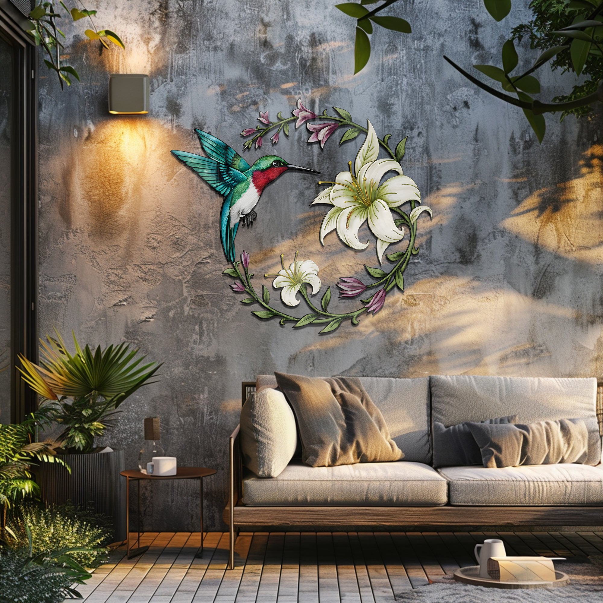 Hummingbird Floral Metal Wall Art – UV Printed Aluminum Nature Decor Garden Indoor Outdoor