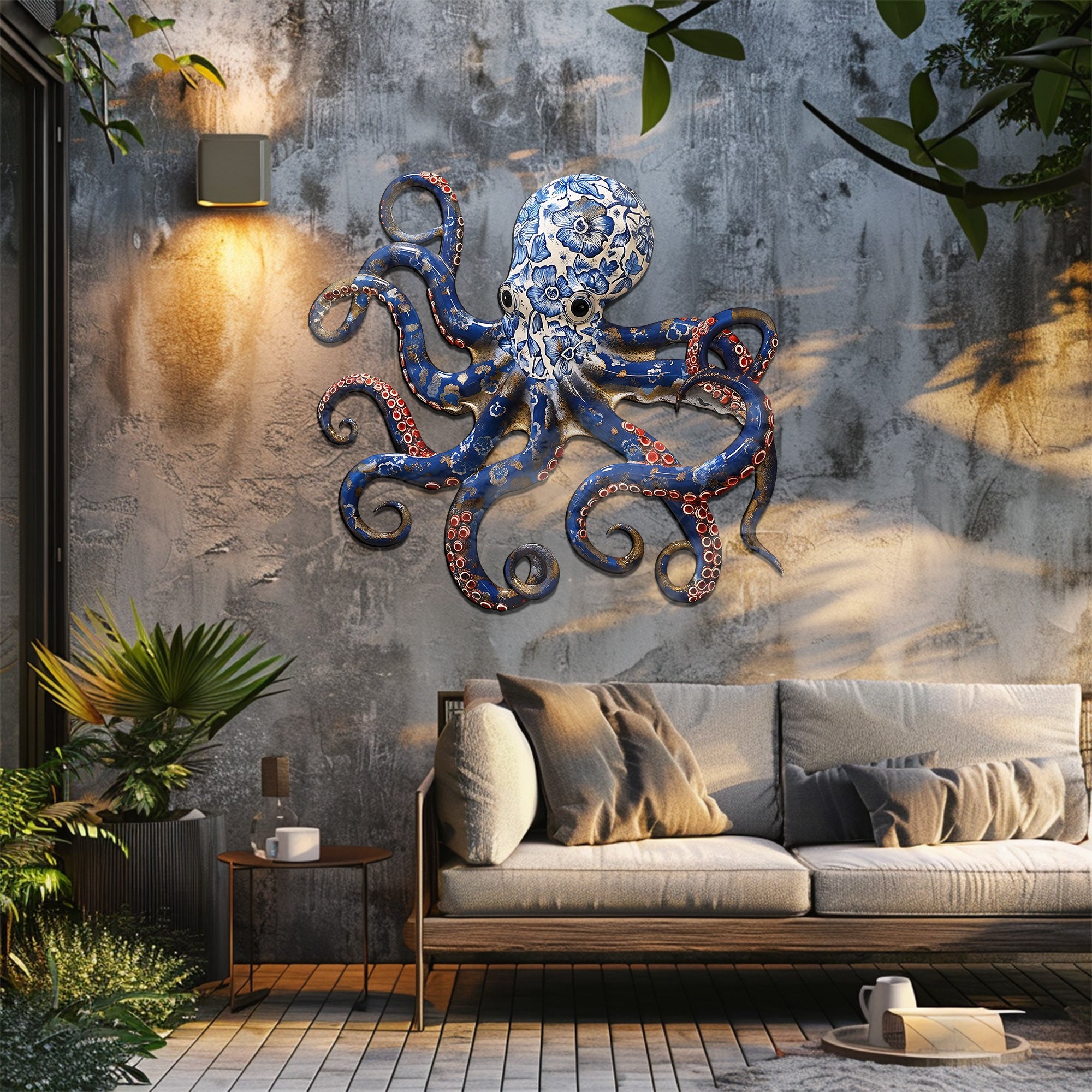 Blue Octopus Metal Wall Art – UV Printed Aluminum Coastal Decor Ocean Indoor Outdoor