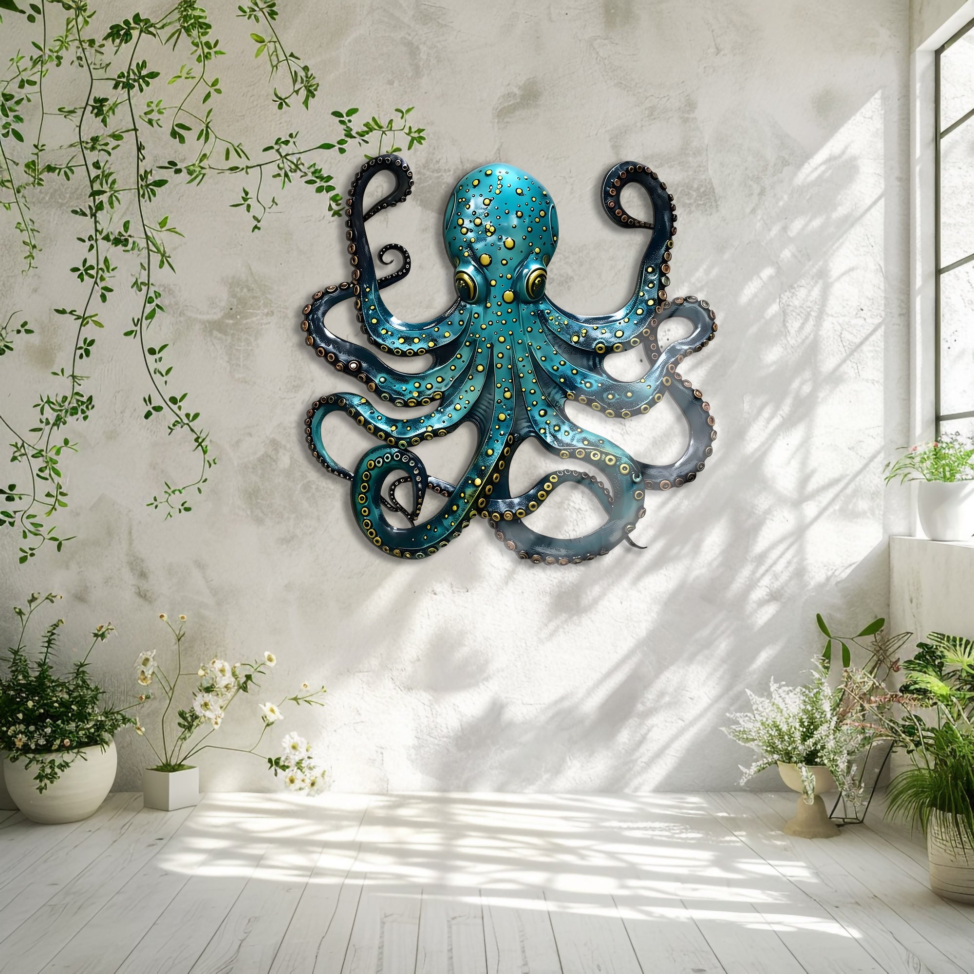 Teal Octopus Coastal Design Metal Wall Art Ocean Home Decor Gift