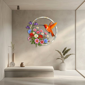 Hummingbird Floral Metal Wall Art – UV Printed Nature Decor Garden Indoor Outdoor
