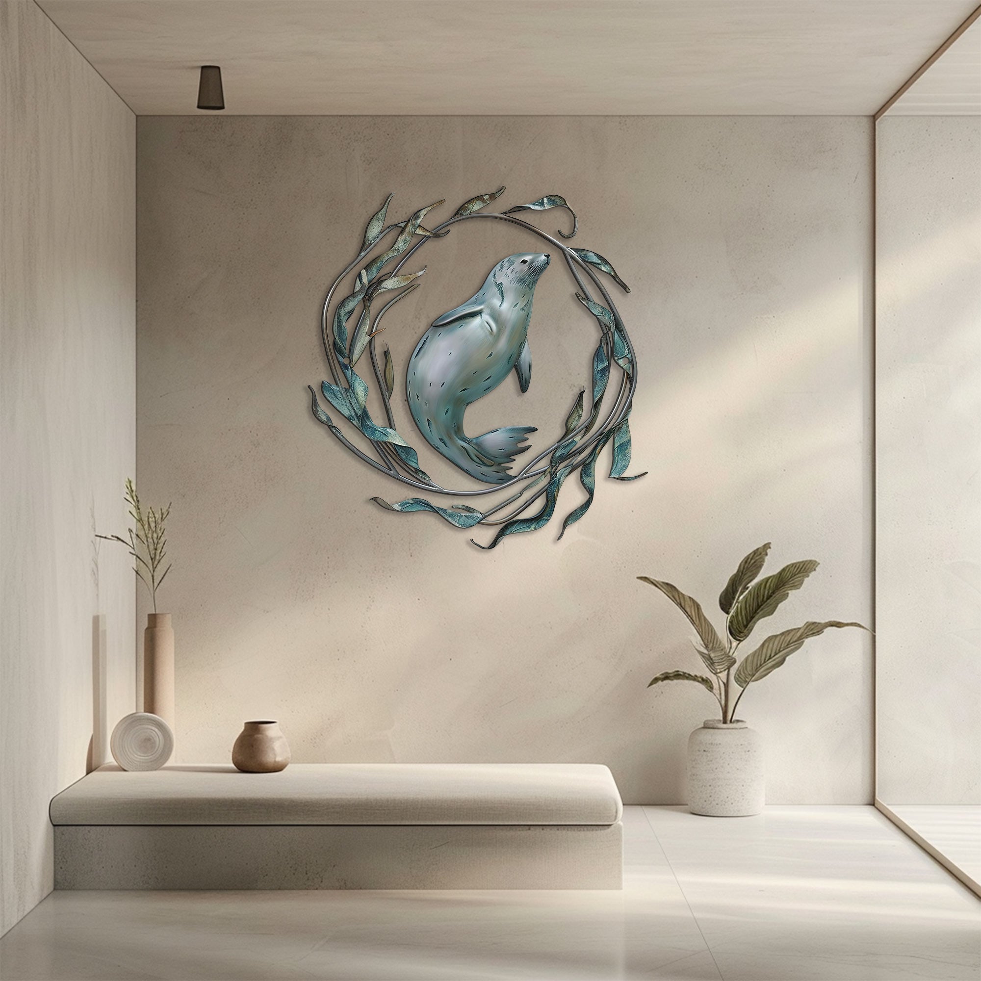 Blue Seal Metal Wall Art – UV Printed Aluminum Coastal Decor Ocean Indoor Outdoor