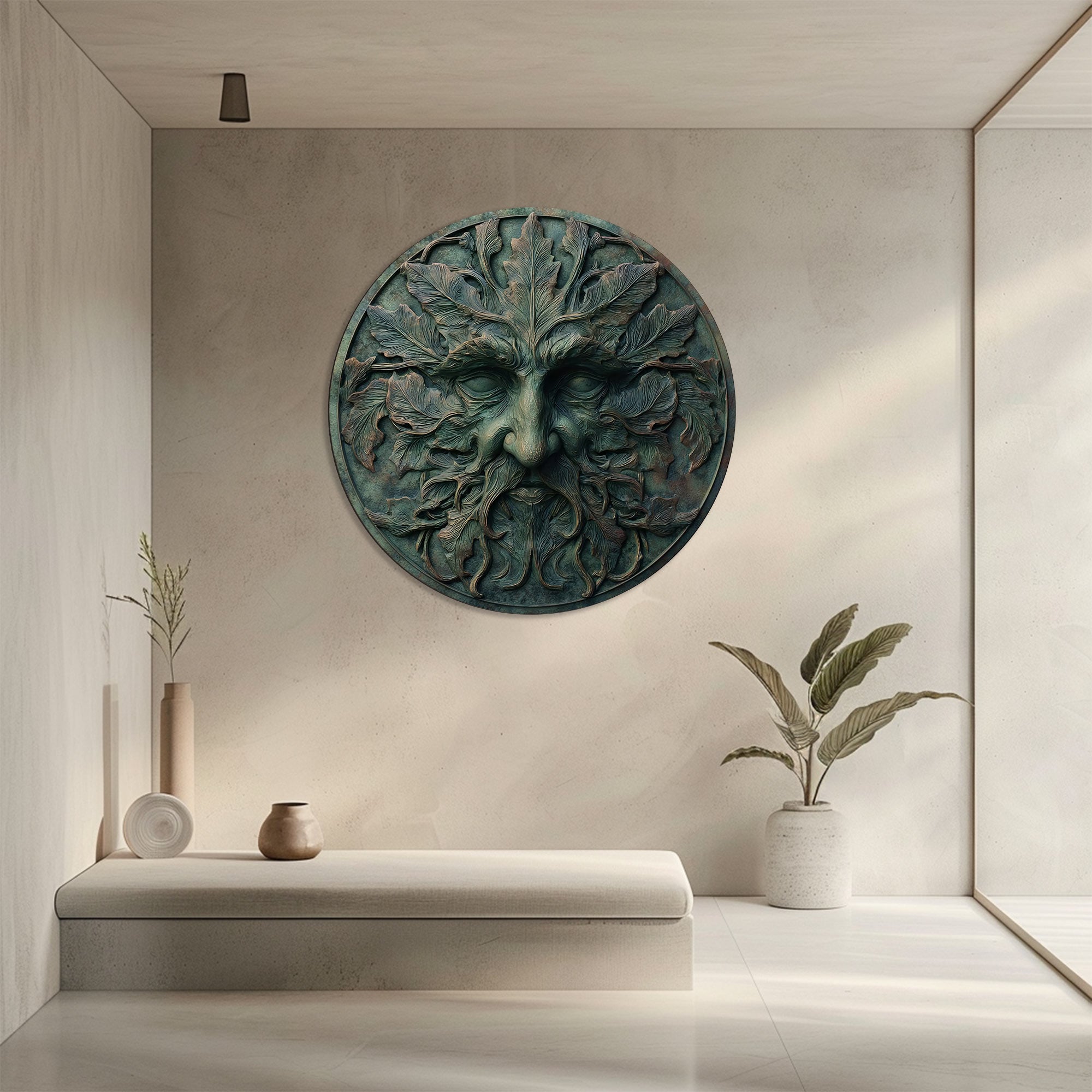 Green Man Metal Wall Art – UV Printed Aluminum Forest Spirit Decor Indoor Outdoor